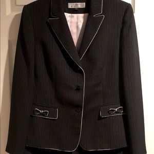 Tahari black and pink pinstriped suit